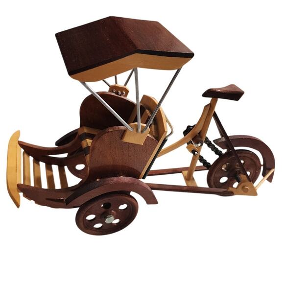 Wooden Handcrafted pedicab Model Asian Tricycle Trike Pedal Cart - Picture 4 of 8